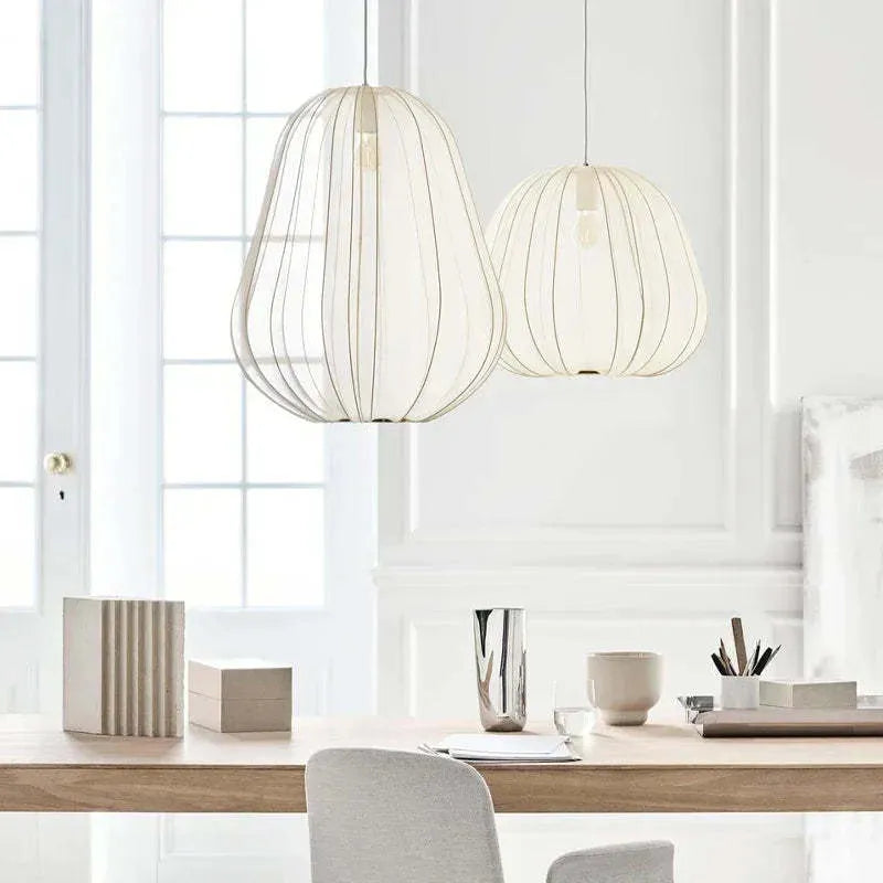 Japanese-style grey-blue pumpkin-shaped pendant ceiling lamp with branch design