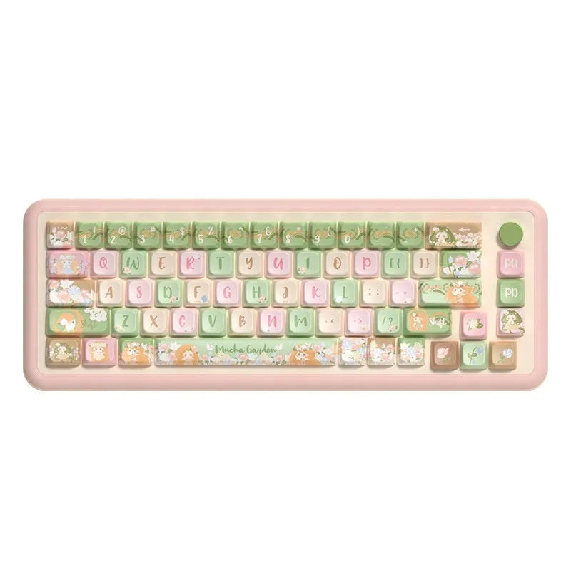 Mu Xia Garden Summer Garden theme custom mechanical keyboard keycaps set, showing sublimation printing.