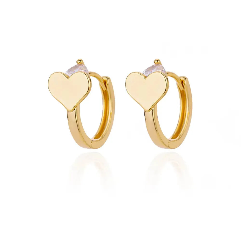 Heart-shaped stainless steel stud earrings with simple zircon and love elements for women.