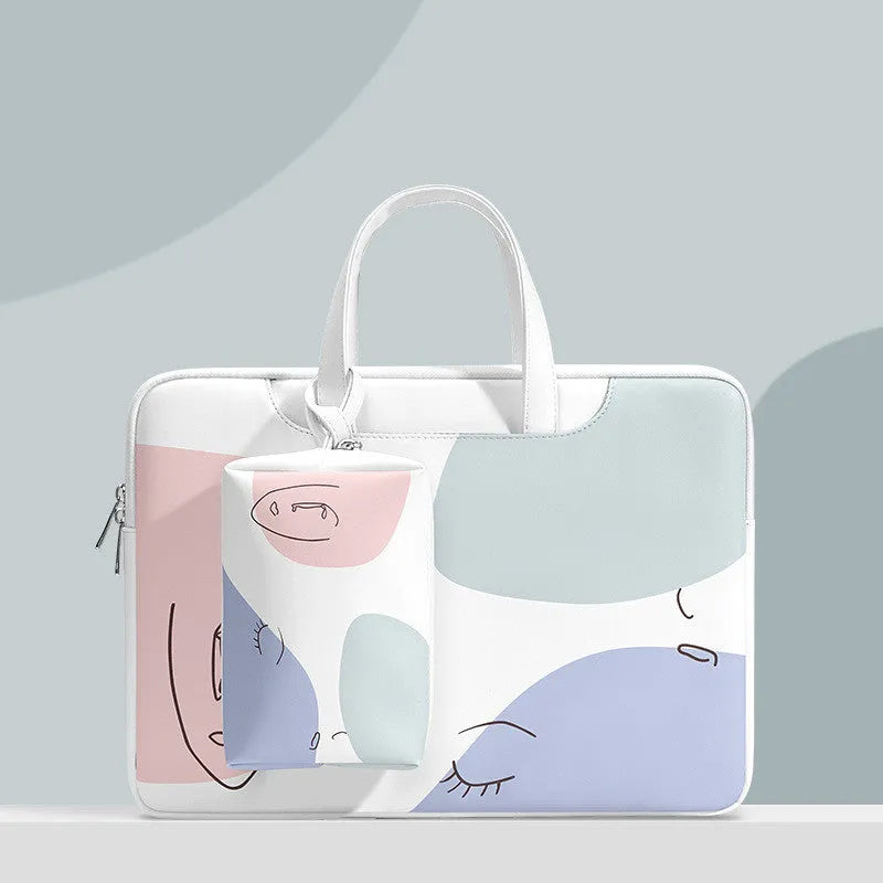 Blue PU leather laptop bag for 15.6 inch notebooks with a soft handle and zipper.