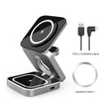 Three-in-one desktop wireless charging bracket for Apple, Samsung and Google Pixel devices with folding design
