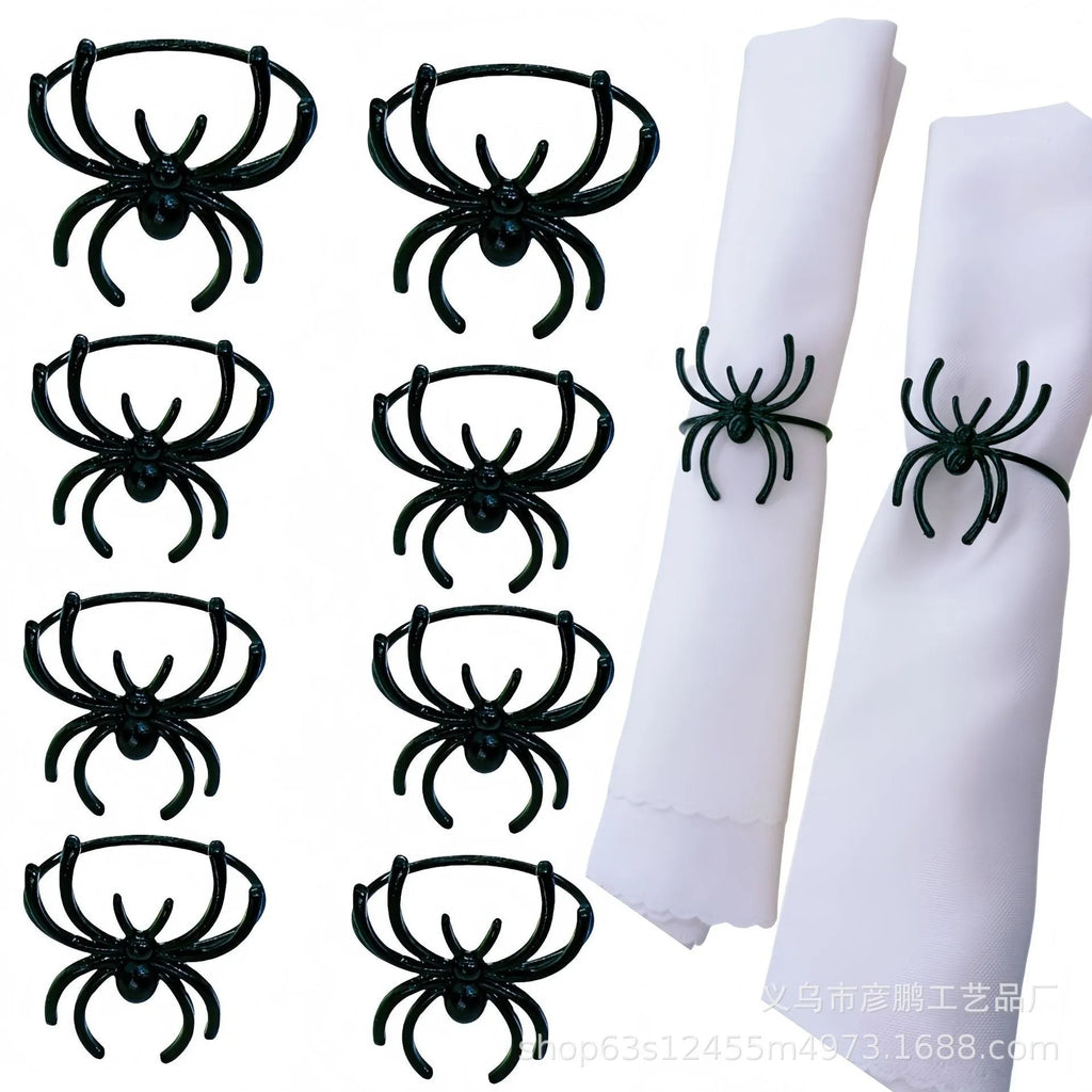 Six black spider alloy napkin rings for Halloween table decorations measuring 5x4.5x4cm
