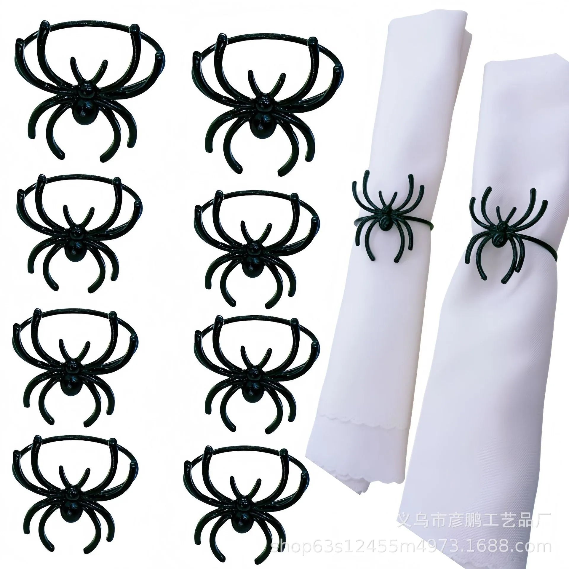 Six black spider alloy napkin rings for Halloween table decorations measuring 5x4.5x4cm