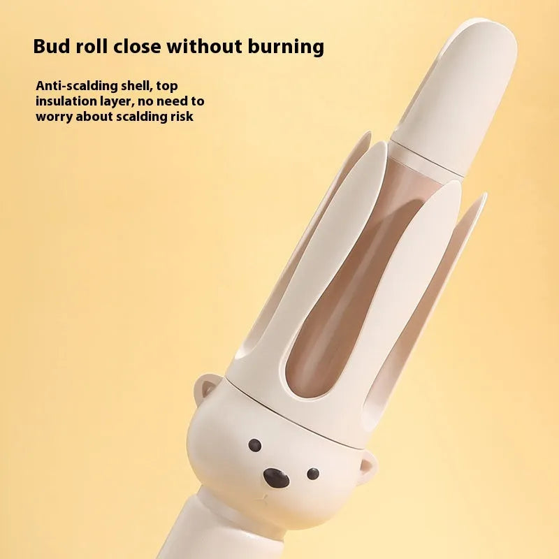 Beige automatic hair curler with negative ion technology and hair stick accessory