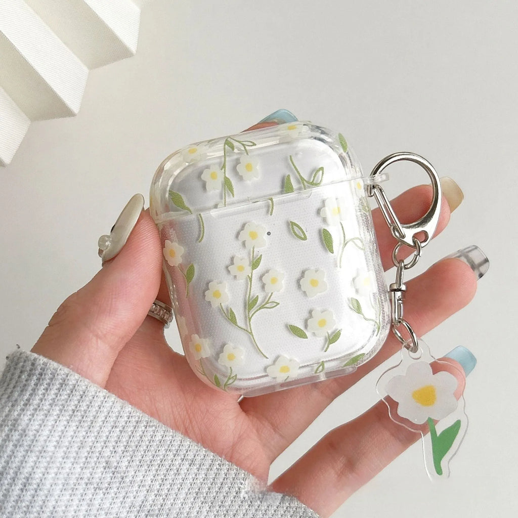 White floral transparent TPU protective cover for Apple AirPods charging case