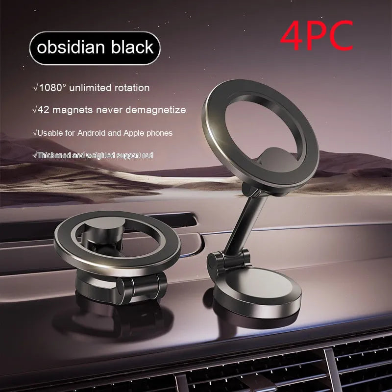 All-metal foldable magnetic car phone holder in Qian colour mounted on vehicle dashboard