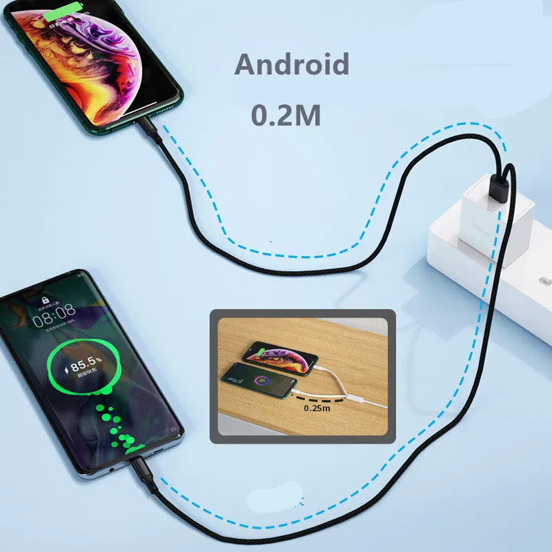 Two-in-one braided charging cable with two Android connectors for simultaneous device charging