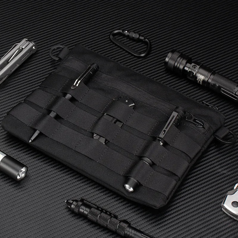 Black Oxford cloth portable outdoor kit measuring 18 by 3.5 centimetres for military enthusiasts