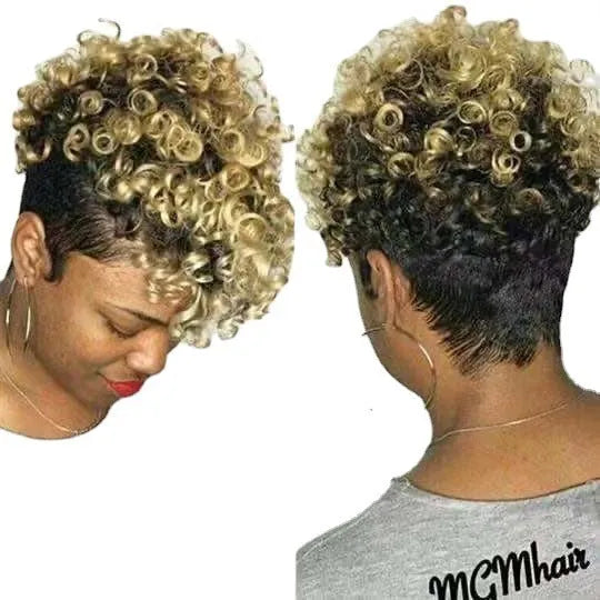 Women's short synthetic wig with simple rolls styling in exotic design, Kanekalon fibre, multiple colour options