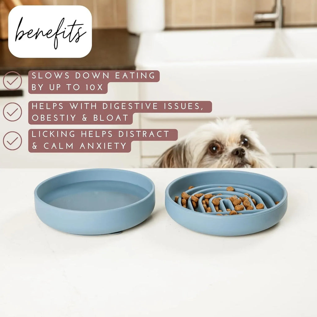Silicone slow feeder dog bowl with ridges, functioning as a lick mat, in charcoal ash colour.