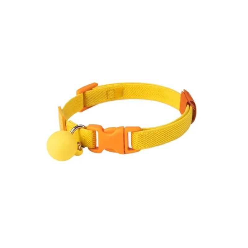 A high-elasticity polyester pet collar for small dogs in a choice of seven solid colours on a white background.