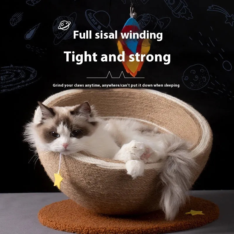 Large integrated cat scratching basin with starlight sisal nest design showing flannel and sisal rope surfaces