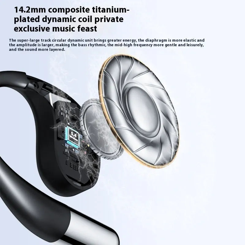 Black sports Bluetooth earphones with hanging ear design and digital display screen