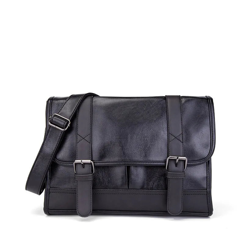 Black Korean-style men's backpack with anti-theft feature and visible stitching detail