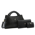 Women's black crocodile pattern PU leather crossbody shoulder bag with internal pockets.