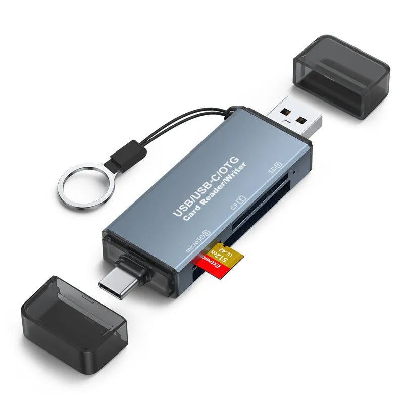 Compact aluminium alloy CF SD TF three-in-one USB card reader for mobile phones and computers