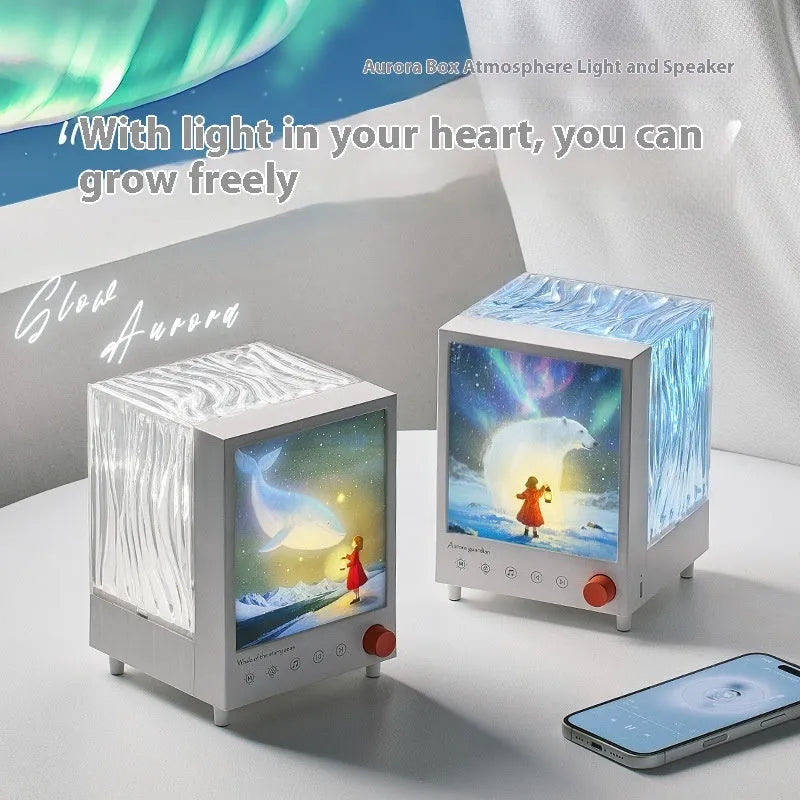 Aurora Treasure Box Star Sea Whale atmosphere projection lamp showing compact design and light effect.