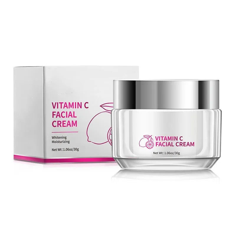 30g vitamin C face cream in a white 6cm wide by 5.2cm high jar.