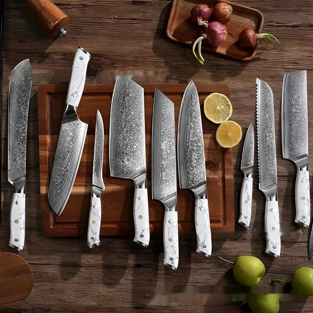 Damascus pattern combined chef's knife with 21cm VG10 steel blade and 11cm handle