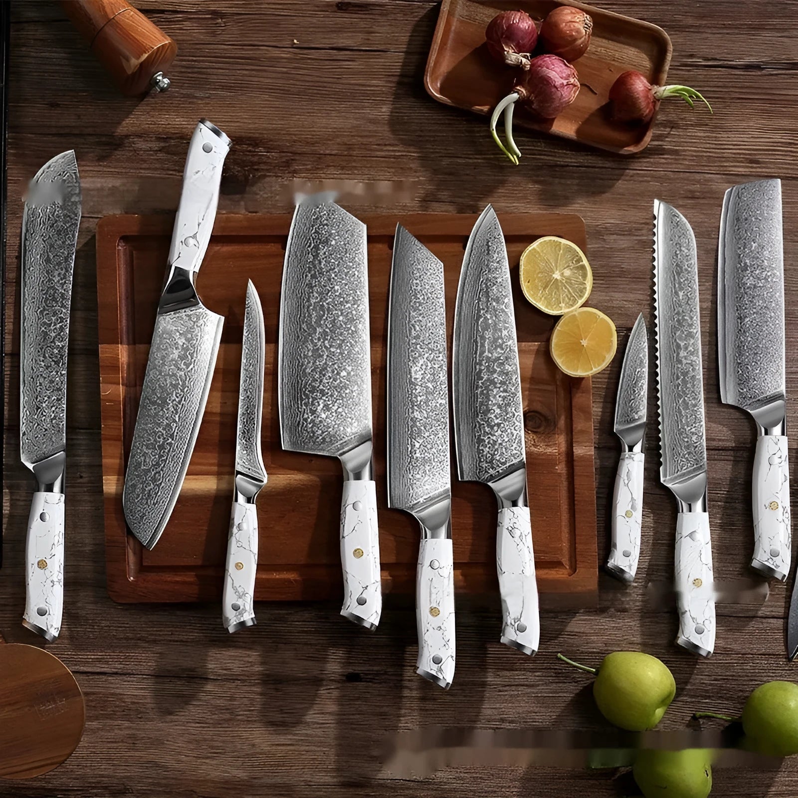 Damascus pattern combined chef's knife with 21cm VG10 steel blade and 11cm handle