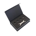 Black Bluetooth tire pressure monitoring system with four external sensors, wrench, and anti-theft screws