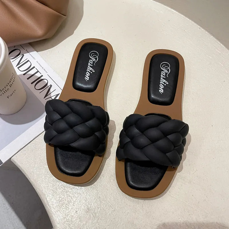 Women's anti-skid thick sole beach sandals in PVC material showing plaid pattern options