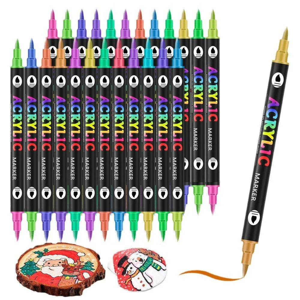 Set of double-headed acrylic marker pens with opaque, washable ink in assorted colours.