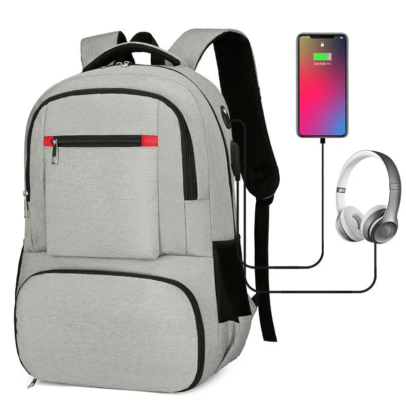 Insulated Oxford cloth backpack with pull rod belt in light grey, black, or dark grey colour options