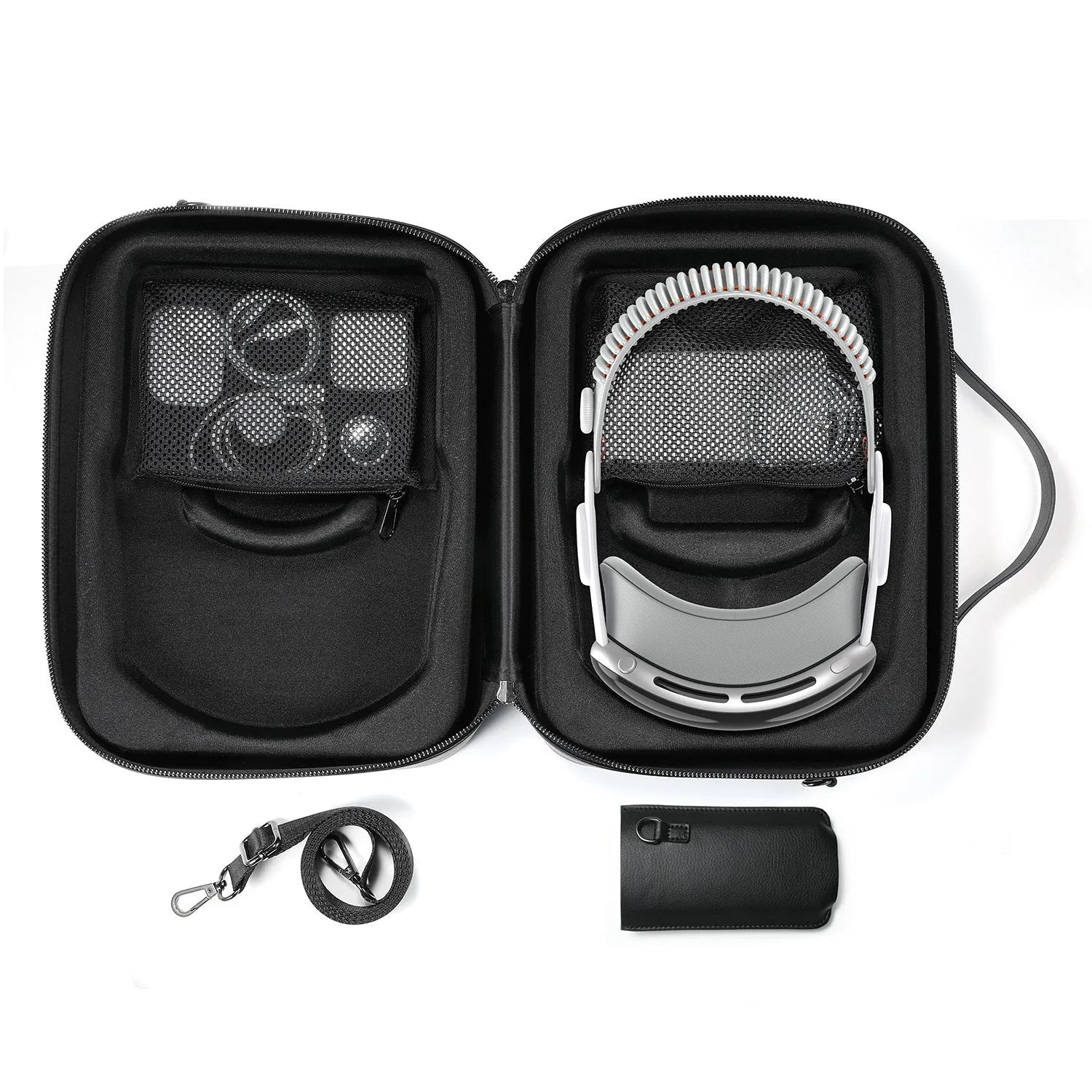 Black superfiber storage box for Apple Vision Pro MR glasses with dimensions 32.5 by 24.5 by 11.5 centimetres.