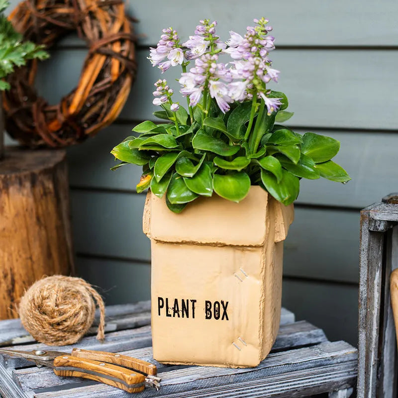 Cement brown paper box design flowerpot with drainage holes for indoor balcony planting