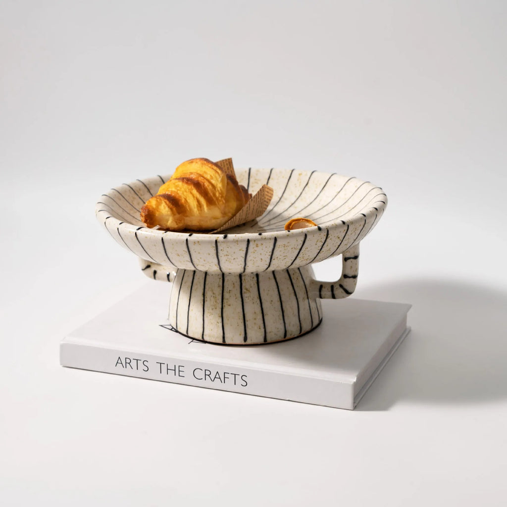 Black and white striped retro fruit dessert plate made from synthetic resin