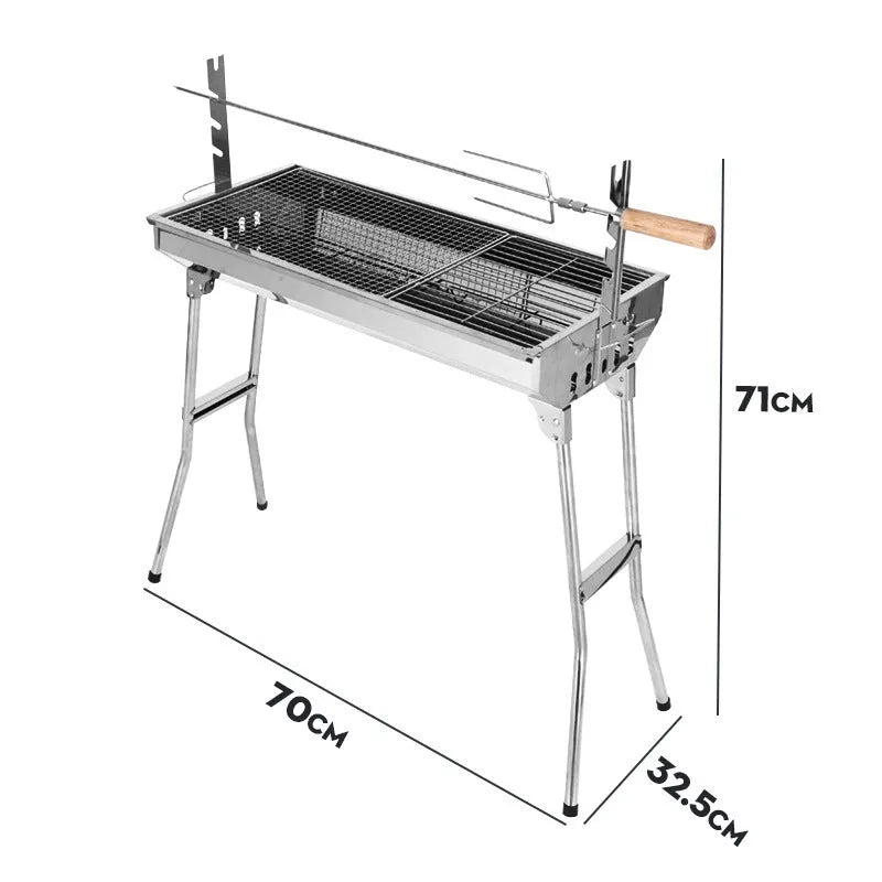 Stainless steel portable barbecue oven with flip design and charcoal grill accessories
