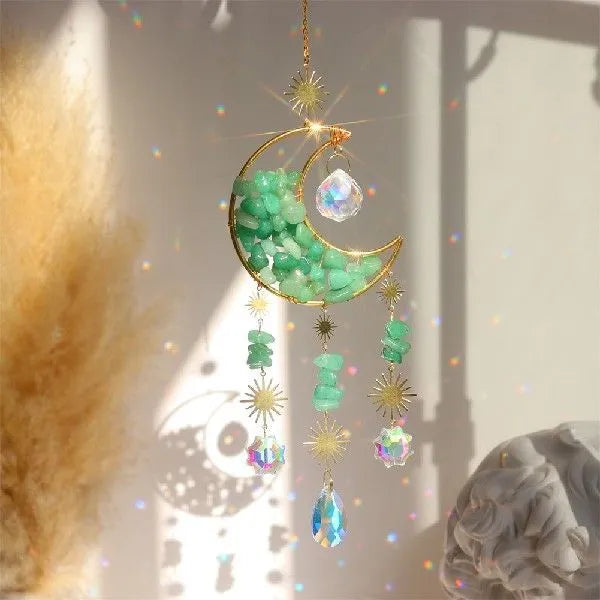 Moon-shaped K9 crystal car pendant on 420mm chain in multiple colour options