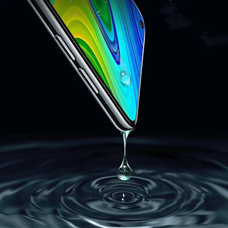 Xiaomi full-screen tempered glass phone screen protector on a mobile phone.