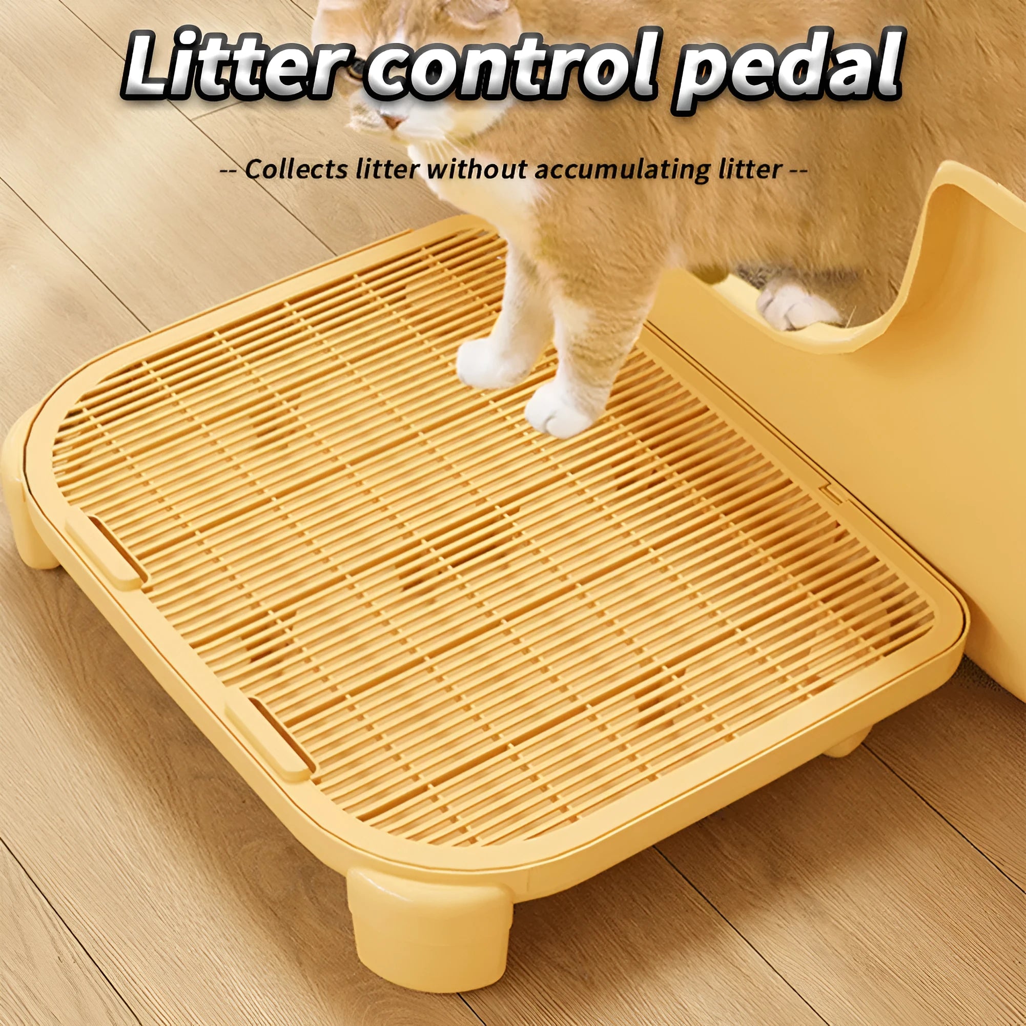Plastic cat litter mat in milk yellow colour with anti-slip silicone pads on feet
