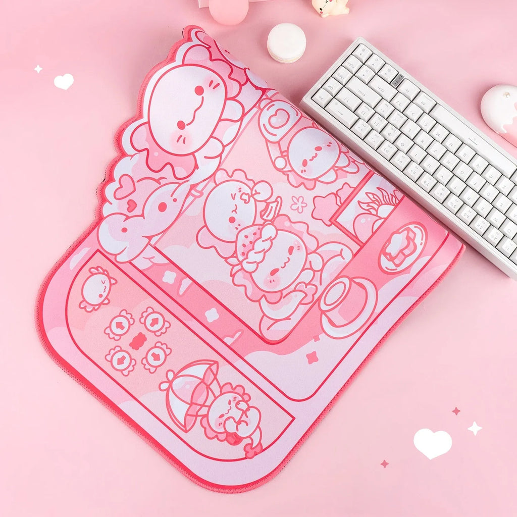 Hexagonal dragon crane machine anime cartoon design on large grey cloth mouse pad with wrist support