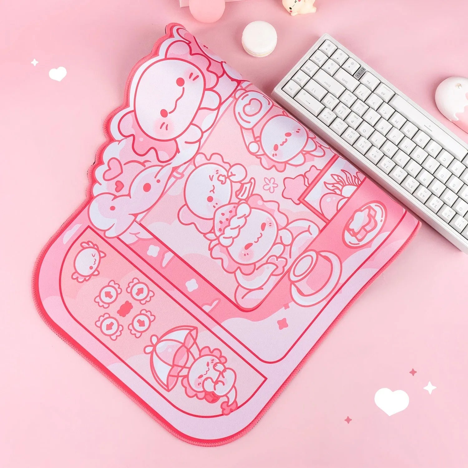 Hexagonal dragon crane machine anime cartoon design on large grey cloth mouse pad with wrist support