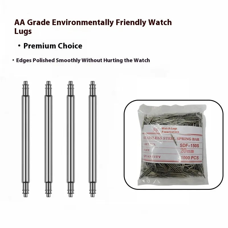 Watch auricular needle spring shaft pin for bracelet repair in sizes 21mm to 26mm.