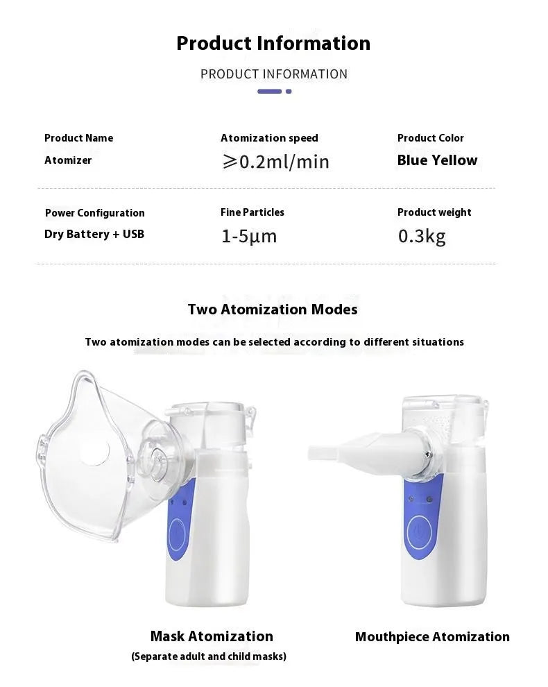 Columnar plastic USB handheld nebuliser with single mist outlet