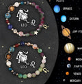 Natural stone beaded bracelets featuring zodiac sign designs including Aquarius, Pisces and Aries symbols