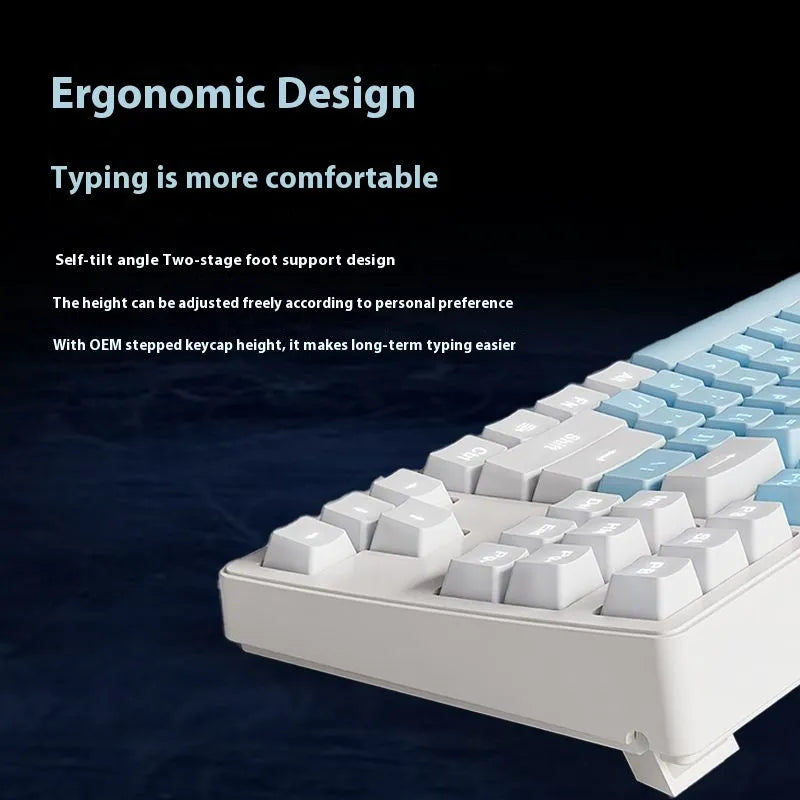 Mechanical keyboard with three connectivity modes in black, white, pink, or blue-white colour options