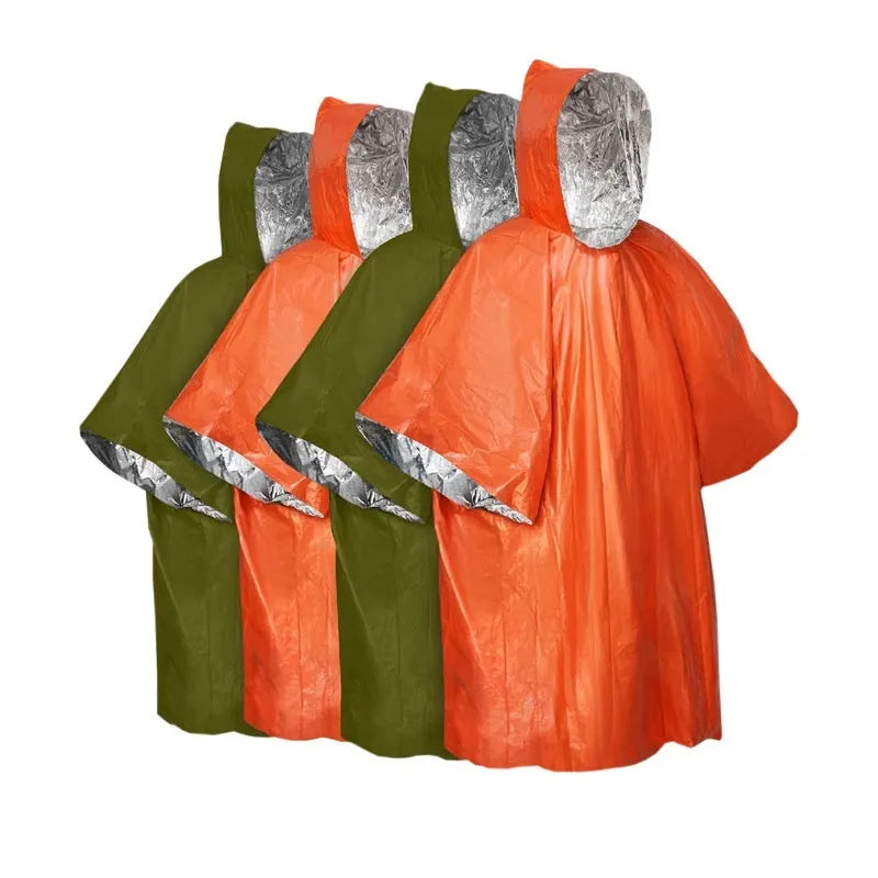 Orange and army green Marathon Wild Cross-country Multifunctional Raincoat laid flat showing 100x130cm size