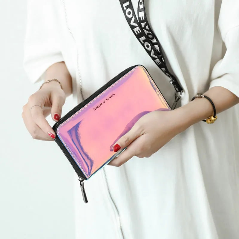 Women's compact 11cm square folding wallet in Korean style with glitter or solid colour options