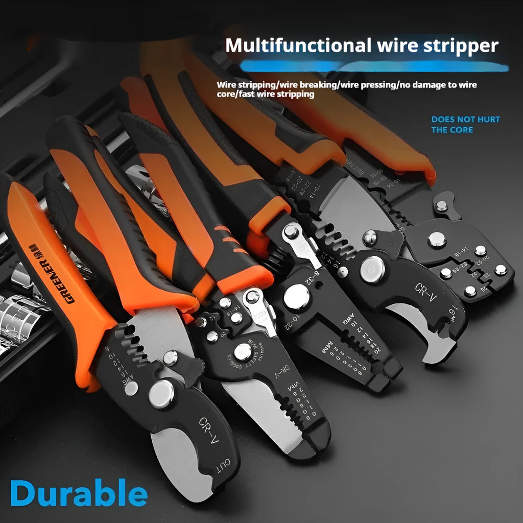 Fully automatic wire stripping pliers with high carbon steel blades and 45# steel construction