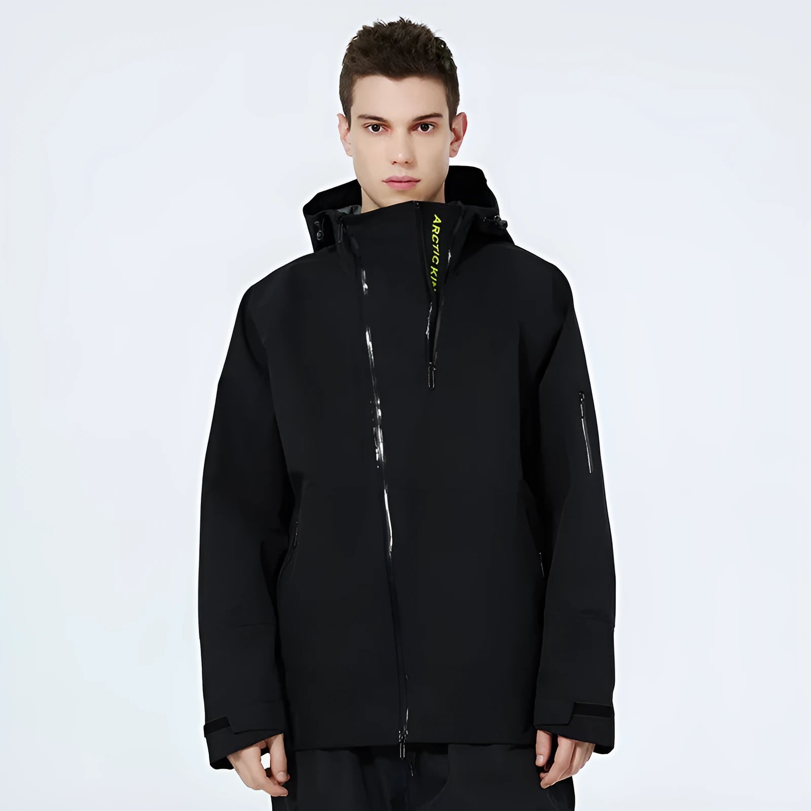Thin veneer double plate ski suit for men and women in yellow, black, grey, or liner.