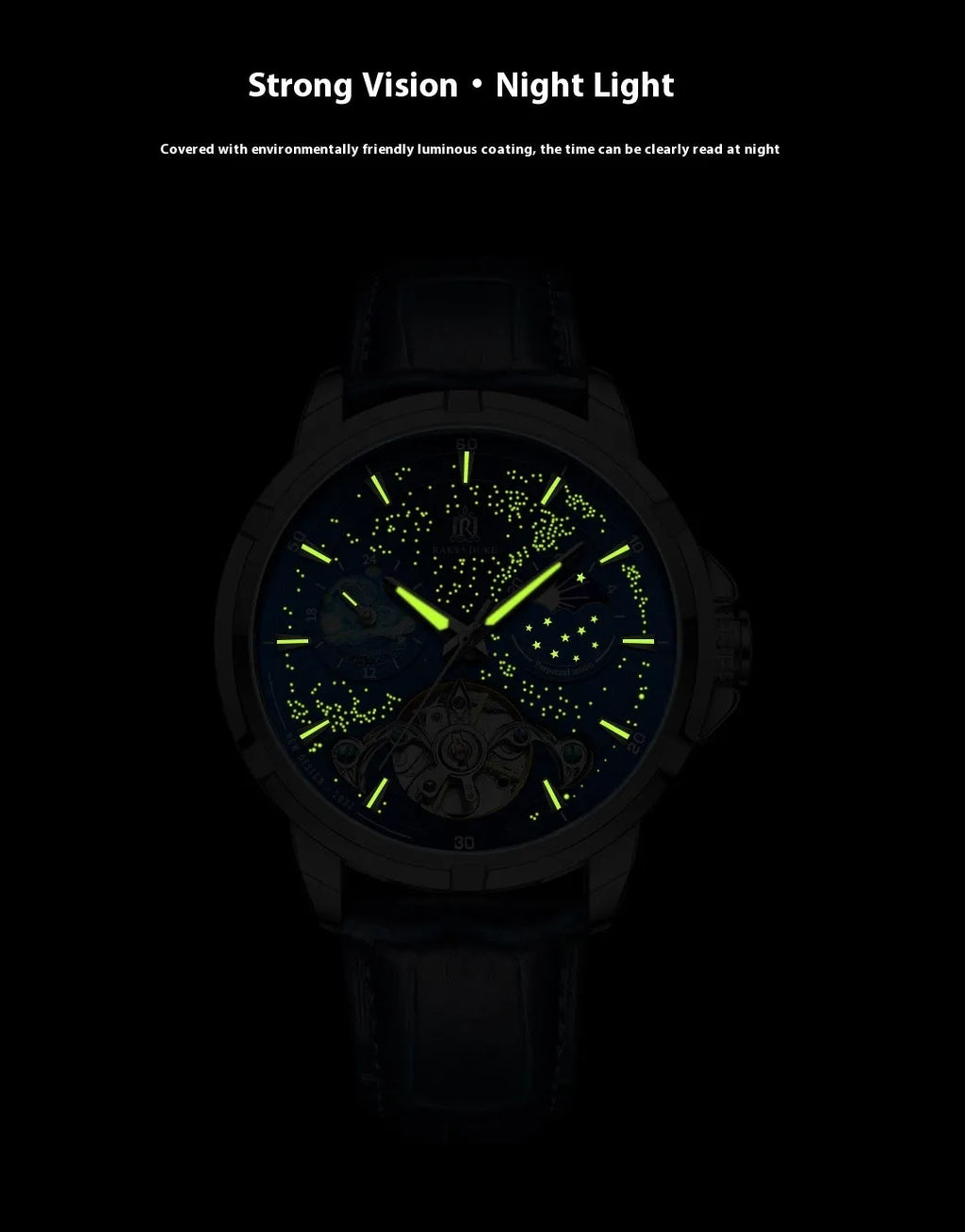 Blue men's fully automatic mechanical wristwatch with 14mm thickness