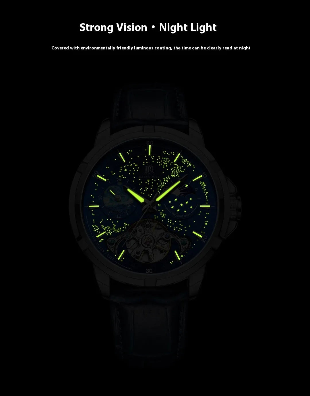 Blue men's fully automatic mechanical wristwatch with 14mm thickness
