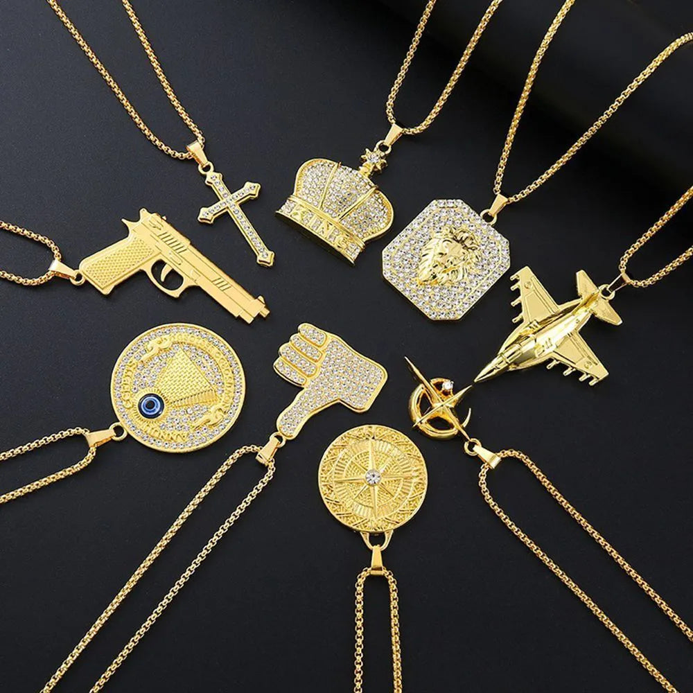 Geometric zircon alloy necklace for women with gold colour pendant and personality styling