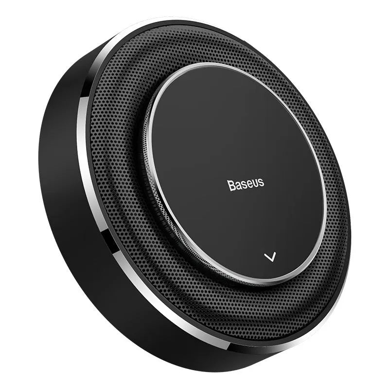 Round aluminium alloy car fragrance seat in black colour with seat-type placement design