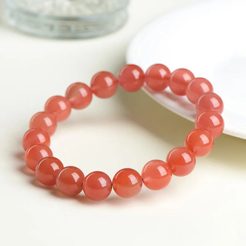 Natural South cherry red agate bracelet with scattered beads in polished finish